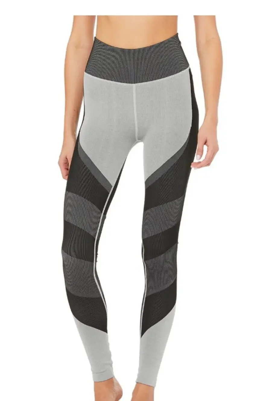 Alo High Waist Seamless Black Gray Compression Athleisure Lift Workout Leggings